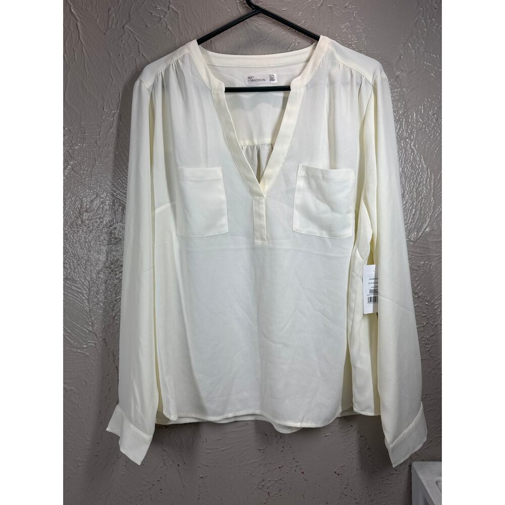 89th & Madison Womens‎ Ivory Cloud Dancer long Sleeve Top Shirt Blouse Sz XL NWT